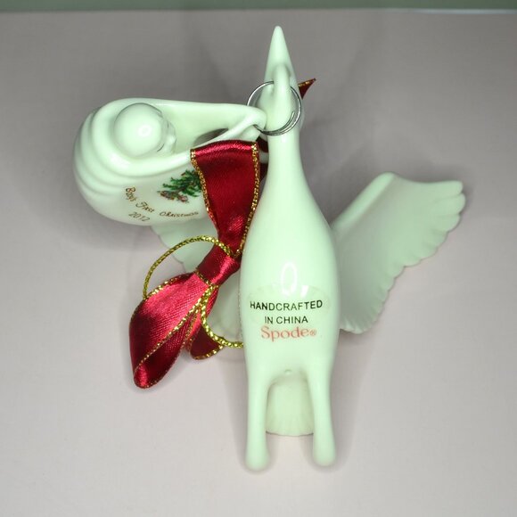 Spode Christmas Tree Ornament Stork Carrying Baby 2012 With Original Box - Picture 3 of 5